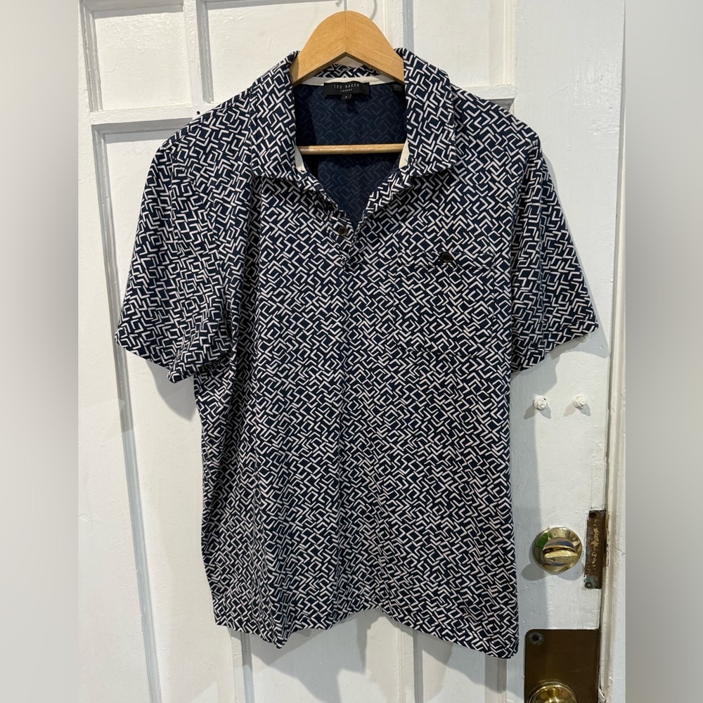 Ted Baker Navy and White Geometric Shirt